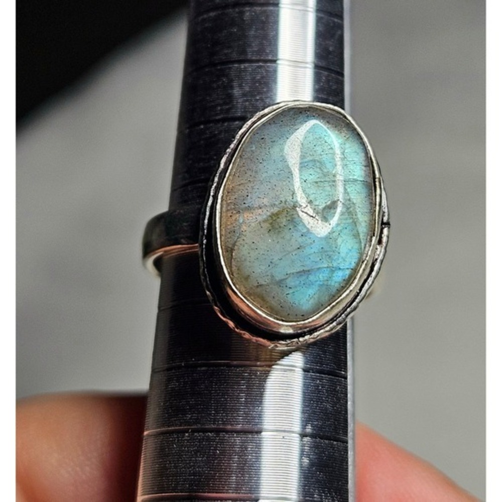 Labradorite Oval Statement Ring Women Size 6.5 Silver 925 Boho
